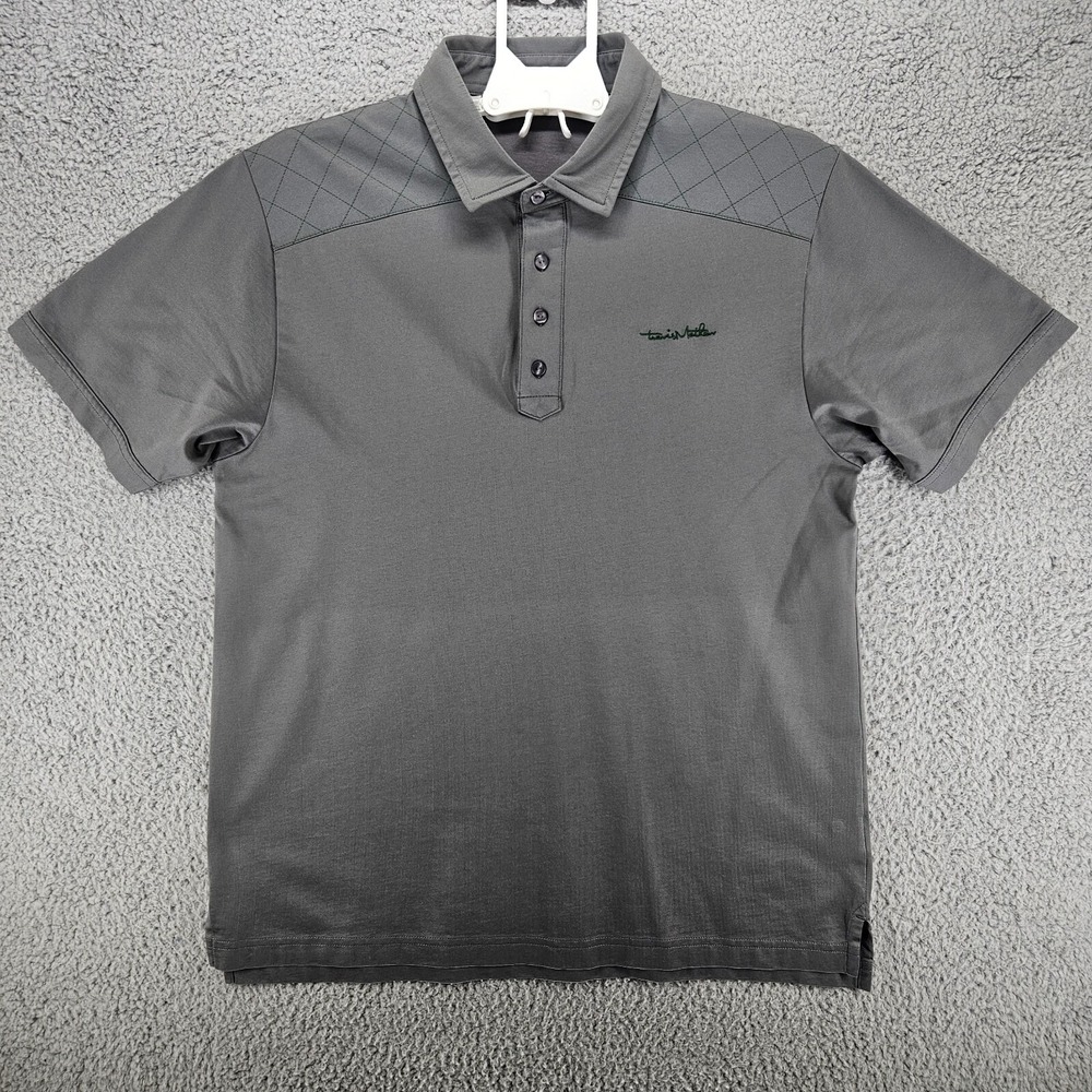 Travis Mathew Mens Gray Quilted Shoulder Pima Cotton Blend Polo Shirt Large‎